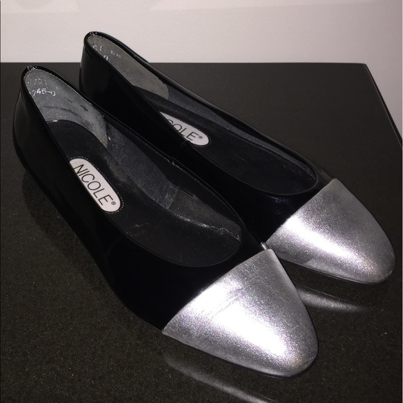 Silver Toed Black Flats by Nicole - Picture 3 of 7